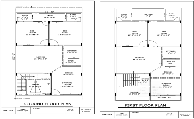AutoCAD House Layout Plan 27x50 with Detailed DWG Design File