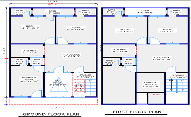27x50 Two-Story House Design Plan in AutoCAD DWG Format