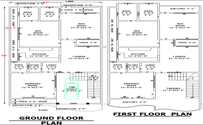 2727x50 Single-Floor Residential Floor Plan with AutoCAD DWG Format