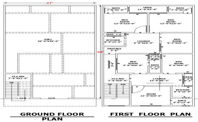 27x50 Residential House Design Layout Plan in AutoCAD DWG File