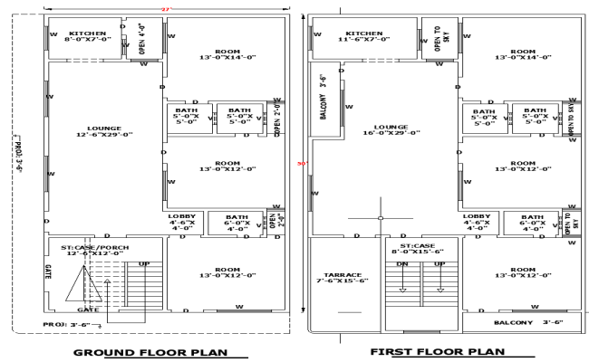 27x50 House Design Layout in DWG File for Residential planning