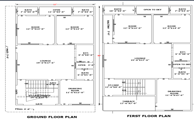 27x50 Single-Storey Residential House Layout in AutoCAD File
