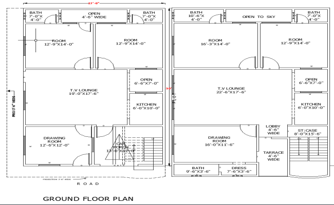 27x50 Residential House Floor Layout Design in AutoCAD DWG File