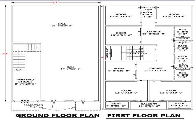 27x50 Modern Residential Home Layout plan in CAD Drawing File