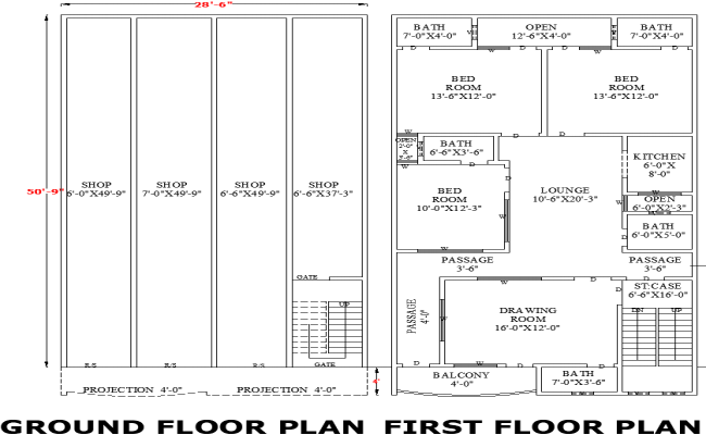 28-6x50-9 Commercial Residential plan with DWG Layout Design