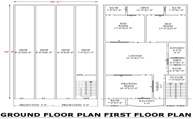 28-6x50-9 Mixed Commercial Residential DWG Layout for Architects