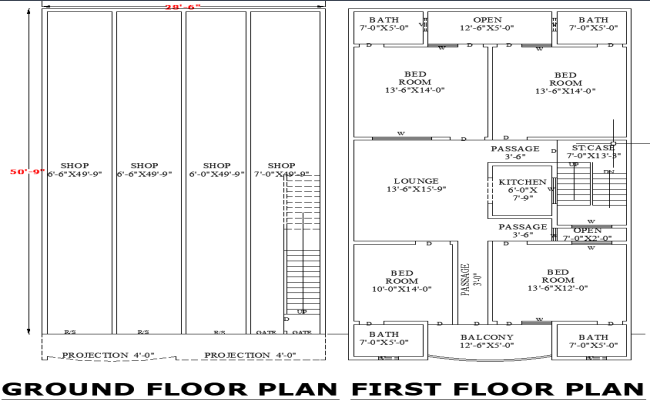 28-6x50-9 Mixed Commercial Residential AutoCAD Layout for Architects