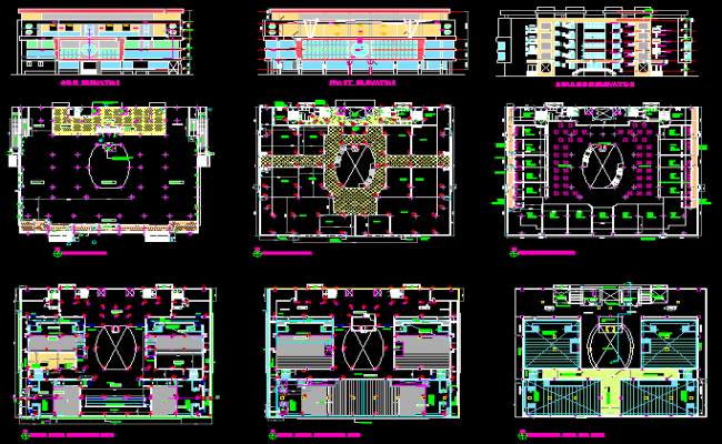 Shopping Mall CAD Drawing 150ft x 120ft Layout with Elevation Plans