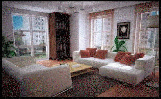 3D Drawing Room CAD Model 14ft x 12ft with Sofa and Window View