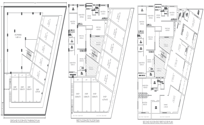 28m x 25.80m 3-floor Building Layout with Shops, Parking, and Apartments Plans – AutoCAD DWG