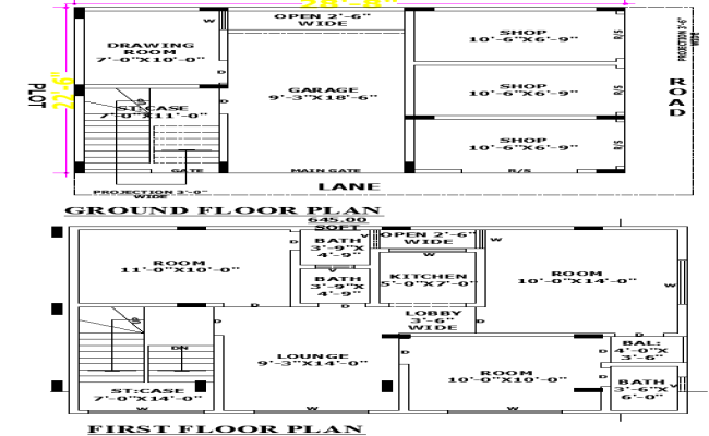 28x22 Floor Plan with Shops and Residence in CAD File