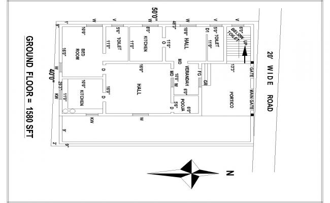 29’3"x48’3"  2 Bedrooms House Plan Vastu Shastra Autocad Drawing DWG File