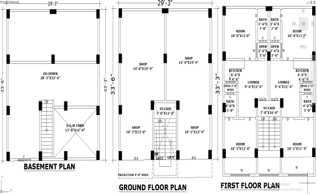 29x33 Mixed-Use Building DWG Plan with Basement and Shop
