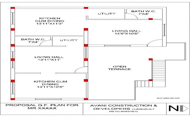 2BHK House Drawing Layout 800 Sq Ft Practical DWG Design File