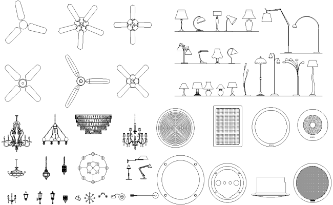 2D CAD Blocks of Different types of Ceiling Fan DWG AutoCAD file