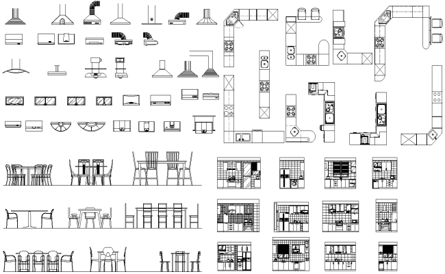 2D CAD Blocks DWG Showing Various Kitchen Chimney Designs for Layouts
