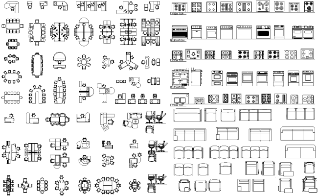 2D CAD Blocks of Various Types of oven and Gas stove and Modern Dining table Library DWG AutoCAD file