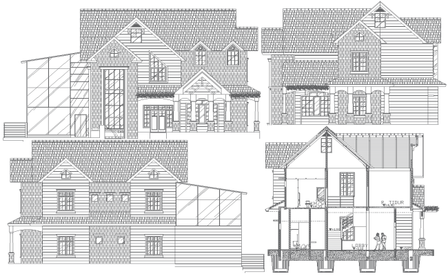 2D Modern House Elevation in AutoCAD DWG File Format