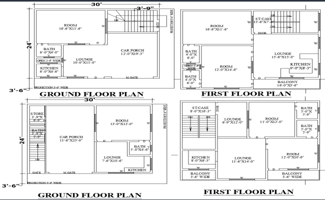 30x24 Two-Floor Residential House Layout in DWG Format