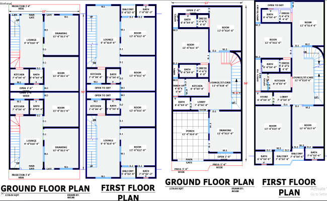 Two 27×50 Dwelling Floor Plans with AutoCAD DWG Design Files