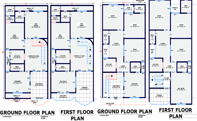 Two Different 27×50 Residential House Plans Available in DWG File