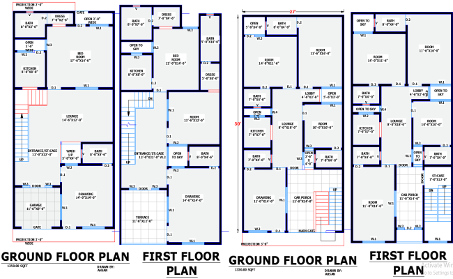 Two 27×50 Residential House Plans For AutoCAD Drawing Format
