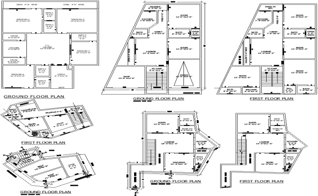 2-Story House Plan Design with 4 Layout Options AutoCAD Block DWG Download