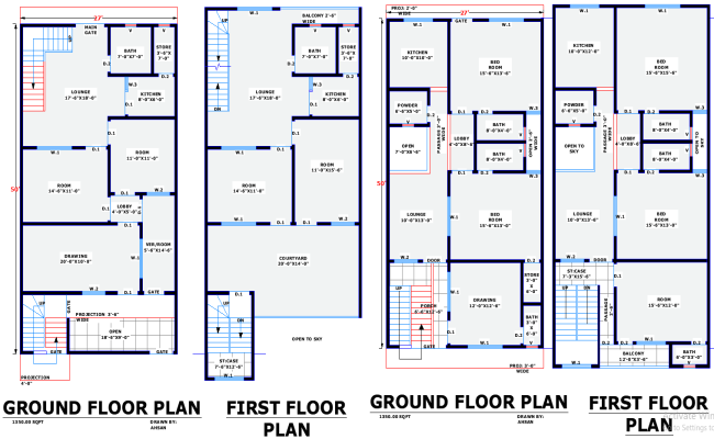 Two Unique 27×50 House Layouts plan in AutoCAD Drawing Format