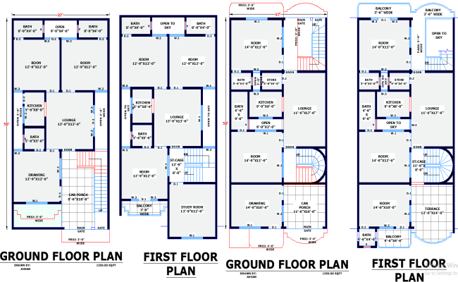 Two Unique 27x50 Residential House Plans Available in DWG Format