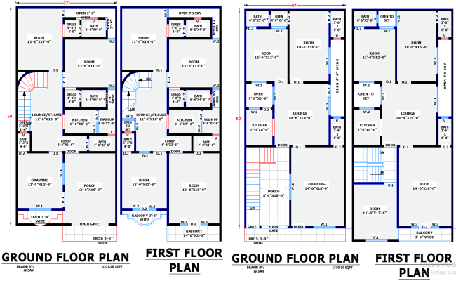 Two 27x50 Residential House Plans with Complete CAD File Details