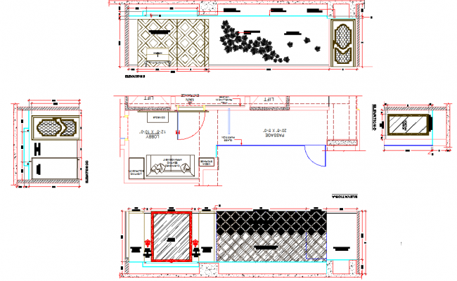 Lobby Elevation CAD Drawing with Detailed Plan and Section Layout