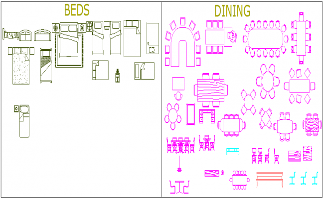 Beds and Dining Room AutoCAD Blocks and Layout Design Download