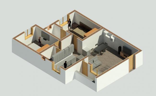 2bhk with attached toilet.