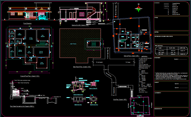 Single Story House AutoCAD DWG File with Plan Section and Elevation