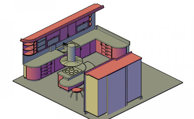 3D Modular Kitchen CAD File with Cabinets and Counter Layout Design