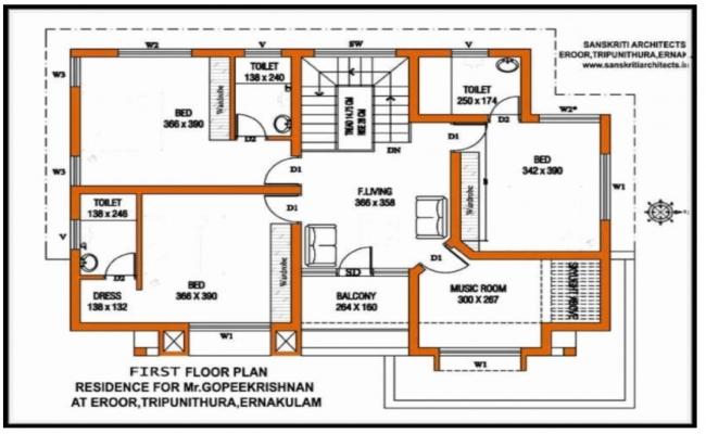 3 BHK House Floor layout plan 