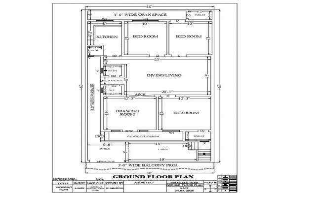 30' X 60' South Facing House DWG File