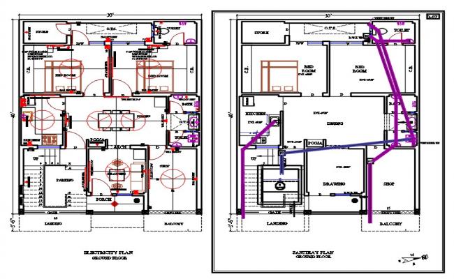 30'x40' Residential House Plan DWG File