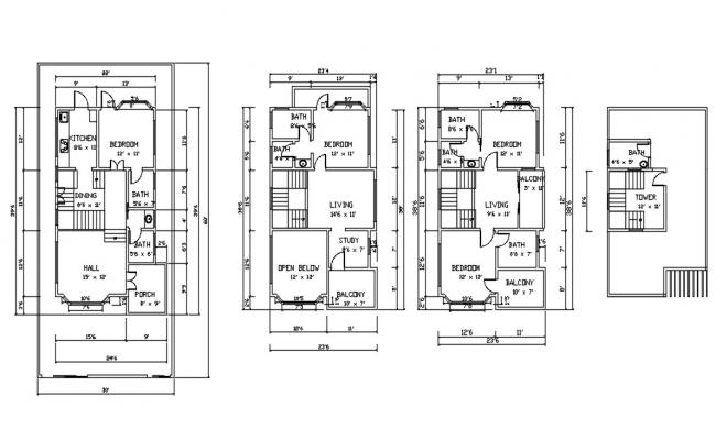 30 X60 Feet Plot Floor Plan House Drawing DWG File