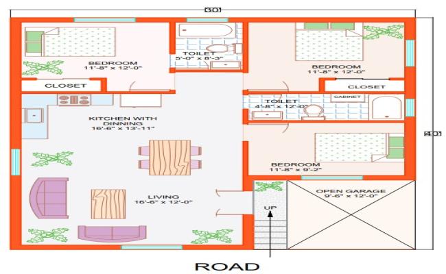 30ftX40ft house Floor Layout Plan in AutoCAD 2D View