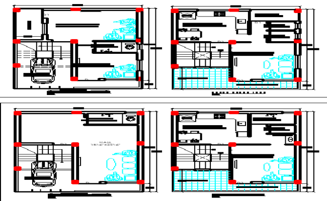 30x20 Multiple House Floor Plan with Shared Walls in AutoCAD File