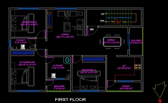 30X40 House Interior Plan CAD Drawing DWG File