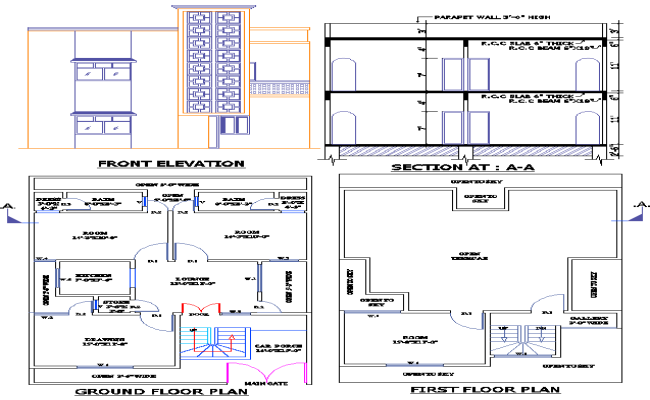 30x45 Two-Storey Residential DWG File Design with Elevation
