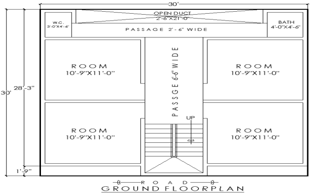 30ftx30ft Four Room Ground Floor House Plan AutoCAD DWG File