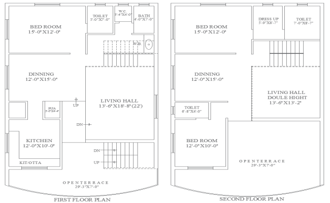 30ftx46.8ft First Second Floor House Plan in DWG File