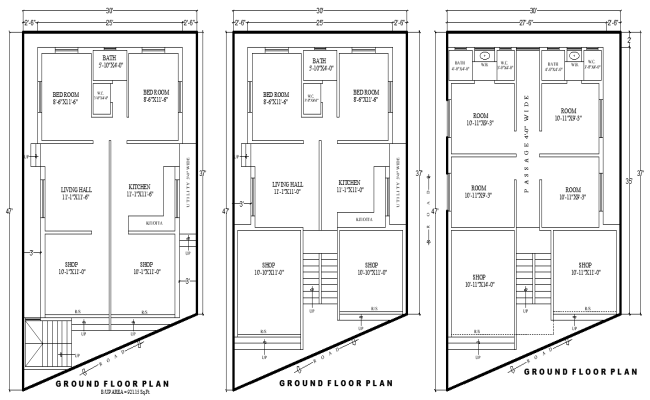 30x47ft Mixed House and Shop Ground Layout in DWG File