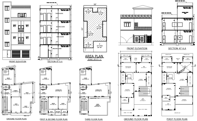 30 ft x 60 ft Apartment Architecture Layout DWG Download