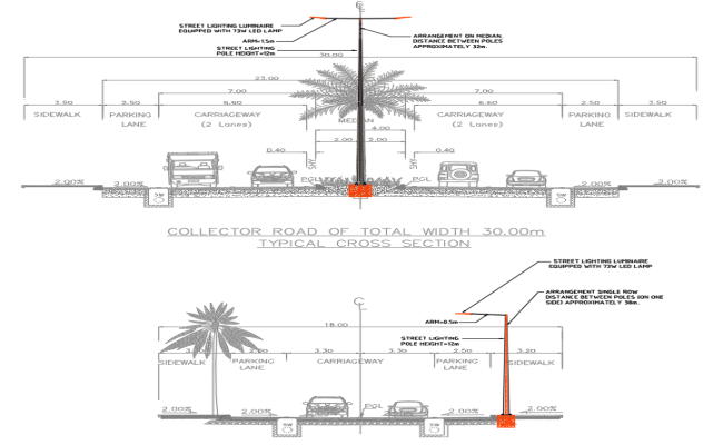 30m & 18m Road Section Architecture CAD Details | Cadbull