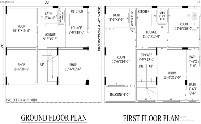 30x20 Mixed-Use House Plan with Shop in AutoCAD File