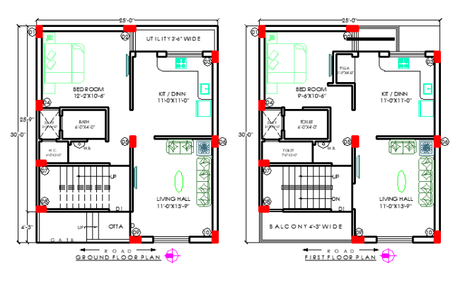 30x25 Single-Storey House Plan with Modern Room Layout Design DWG File